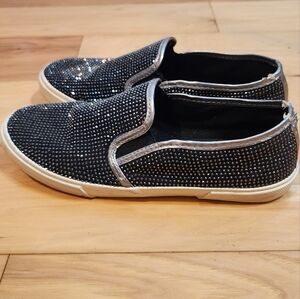 Graceland Black Rhinestone Stydded Slip On Shoes Has Some Peeling 7.5